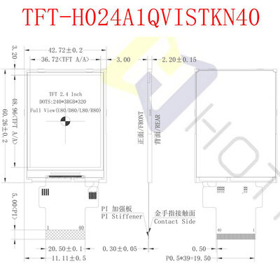 interfaccia a 2,4 pollici dell'esposizione 480X640 SPI di 500cd/M2 TFT LCD per strumentazione TFT-H024A13VGIST5N40