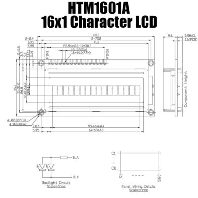 esposizione LCD del carattere 16x1 di 59.46x5.96mm con la lampadina bianca HTM-1601A