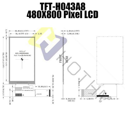 modulo a 4,3 pollici di 480x800 TFT LCD per strumentazione TFT-H043A8WVIST4N30
