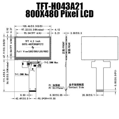 luce solare a 4,3 pollici TFT-H043A21WQISTKN40 leggibile del modulo dell'esposizione di TFT LCD di colore 480x272