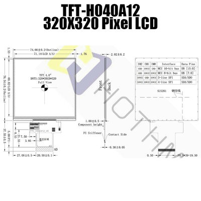 Gli IPS durevoli quadrati TFT LCD visualizzano 320x320 a 4 pollici Dots With IC TFT-H040A12DHIIL4N40
