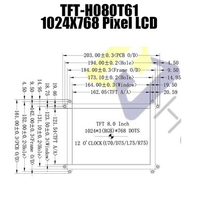 Modulo LCD LCM-TFT080T61SXGDVNSDC a 8,0 pollici dell'esposizione di 46PIN 1024x786 HDMI