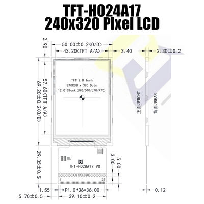 MCU a 2,8 pollici visualizzano i punti 250cd/M2 di TFT LCD 240x320 con IC ST7789 TFT-H028A17QVTST2N37
