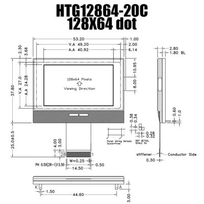 modulo LCD ST7567 del DENTE grafico 128X64 con la lampadina laterale bianca HTG12864-20C
