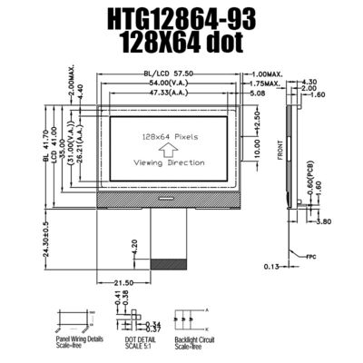 modulo LCD grigio del dispositivo grafico 128X64 con la lampadina laterale bianca HTG12864-93