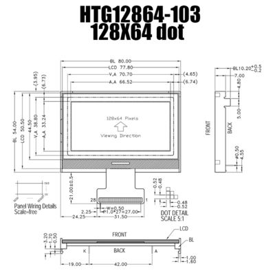 grafico LCD 66.52x33.24mm ST7565P HTG12864-103 del modulo del DENTE grigio 128X64