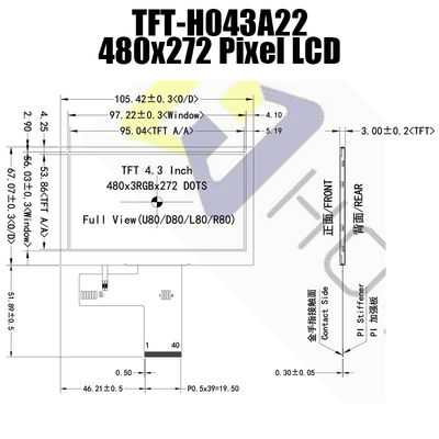 Modulo LCD dell'esposizione di IPS temperatura a 4,3 pollici di 480x272 MCU di ampia