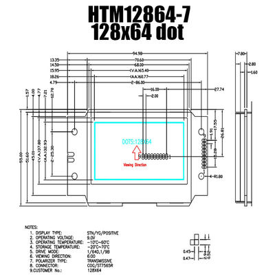 modulo LCD ST7565R del grafico di 128X64 SPI con la lampadina laterale bianca HTM12864-7