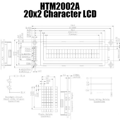 modulo di LCD del carattere di 20x2 MCU pratico con la lampadina verde HTM2002A