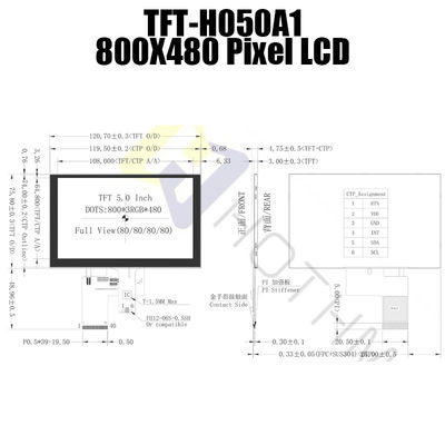 Ampio touch screen del modulo di TFT LCD di temperatura del monitor a 5 pollici di 800X480 Pcap
