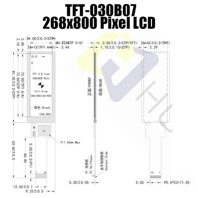 Monitor LCD di Pcap dell'esposizione di TFT IPS della striscia 268x800 temperatura a 3,0 pollici dell'esposizione di ampia