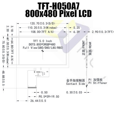 800x480 a 5,0 pollici visualizzano il produttore leggibile dell'esposizione di TFT LCD dei monitor di luce solare di IPS